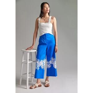 NWT Hutch x Anthropologie blue palm frond wide leg pants sz 14